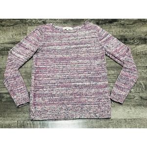 LOFT Ann Taylor Cable Knit Sz M Sweater womens Pink White V neck Pullover F1